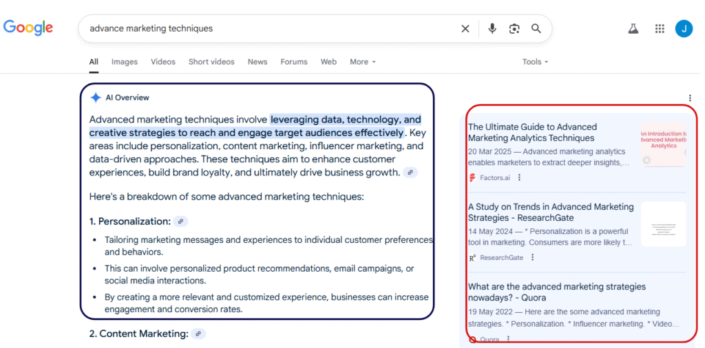 A snippet view of how AI Overviews are presented in search engine.