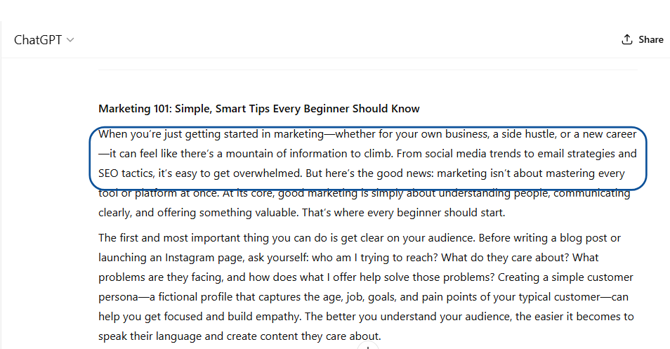A screenshot of ChatGPT's lengthy response to a simple question